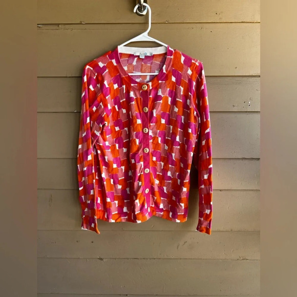 Boden Colorful Geometric Print Button Front Cardigan Sweater - Size 12 - Picture 1 of 4